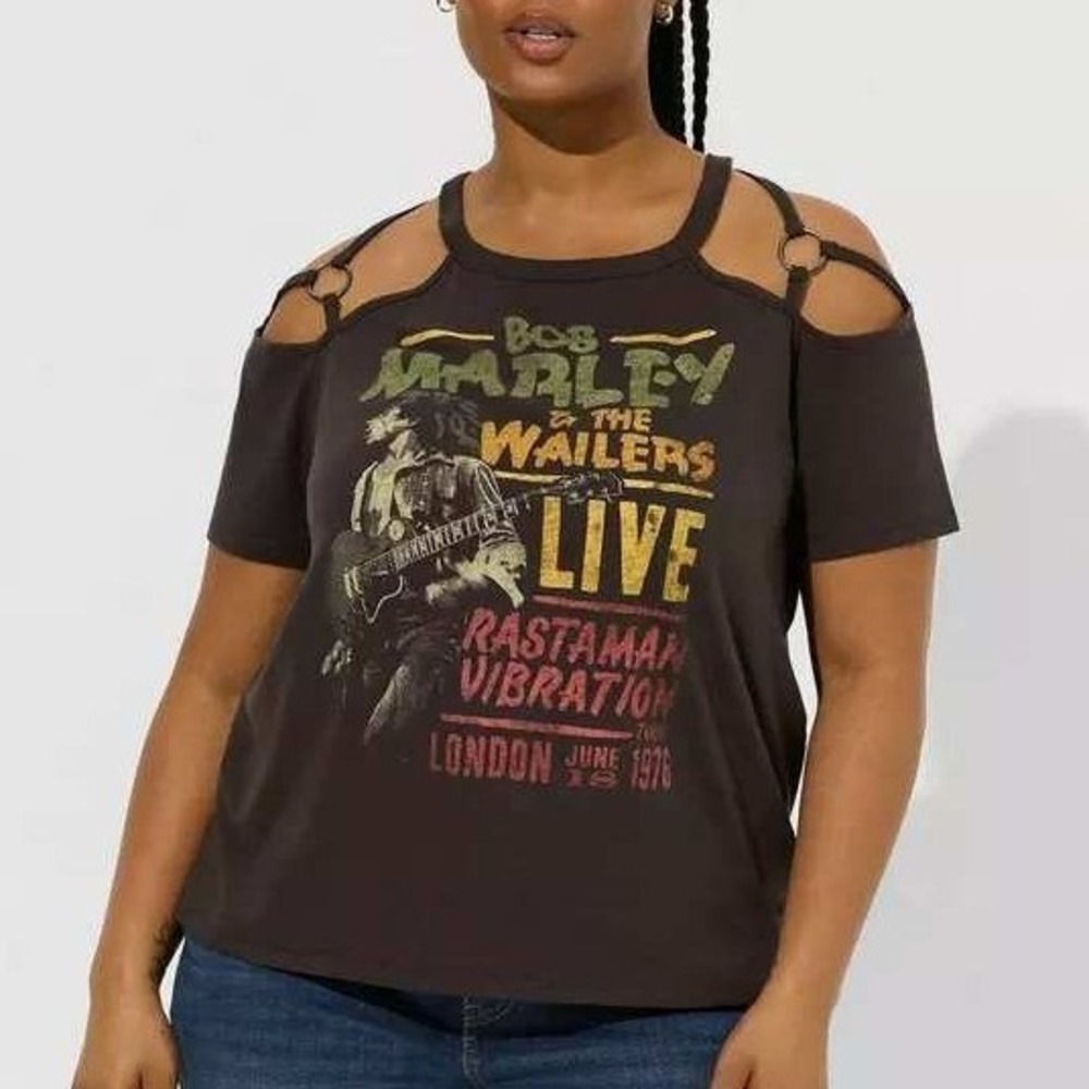 Zion Rootswear Bob Marley & The Wailers O Ring Open Shoulder Short Sleeve Tee 2X